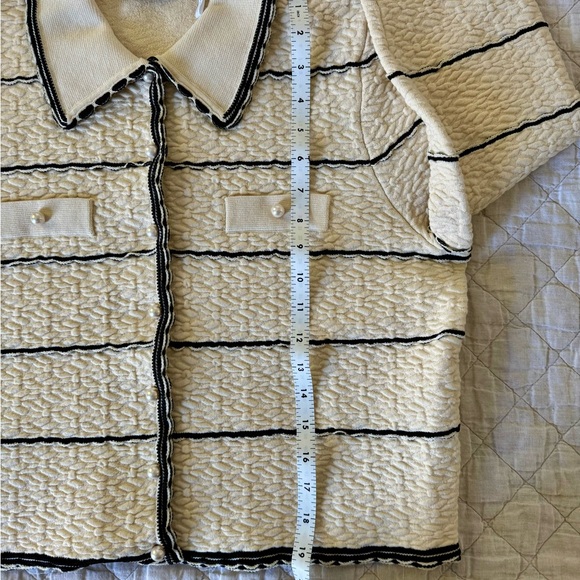 Sandro Cropped Jacket, Cream with Black Stripe and Pearl Buttons. Large. New. - Picture 15 of 15